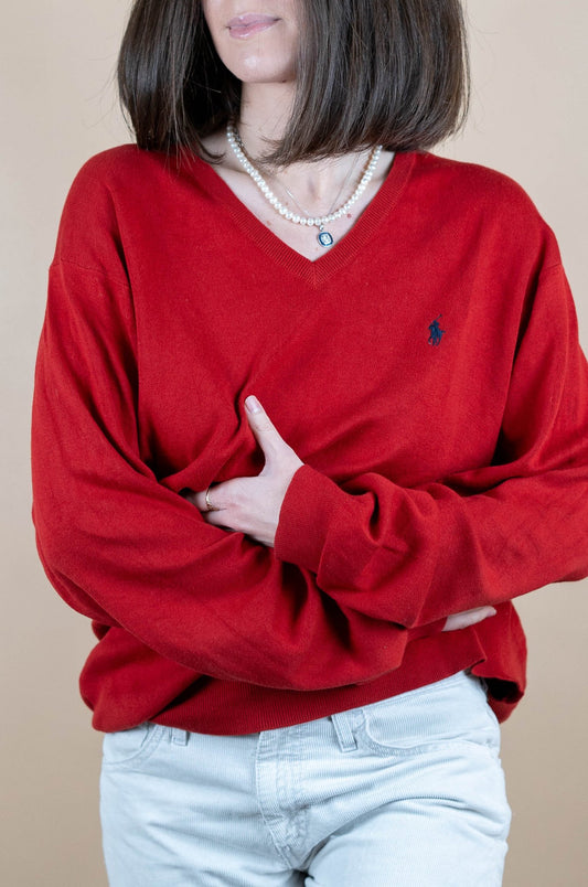 Pull Col V Ralph Lauren ref: 1542 - ROUGE - XL - amifrip - Friperie en ligne et vêtements vintage