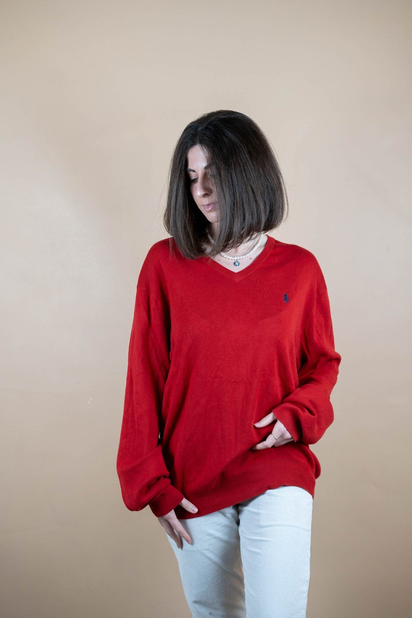 Pull Col V Ralph Lauren ref: 1542 - ROUGE - XL - amifrip - Friperie en ligne et vêtements vintage