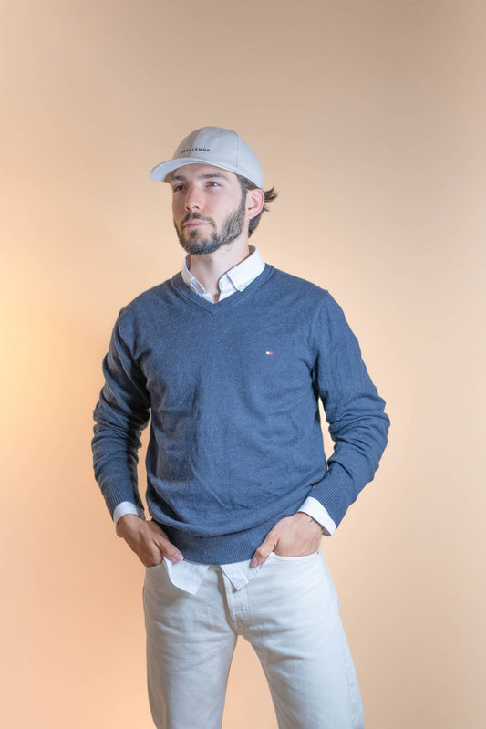 Pull Col V Tommy Hilfiger Homme 634 - BLEU - L - amifrip - Friperie en ligne et vêtements vintage