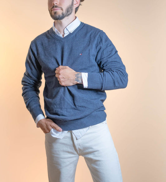 Pull Col V Tommy Hilfiger Homme 634 - BLEU - L - amifrip - Friperie en ligne et vêtements vintage