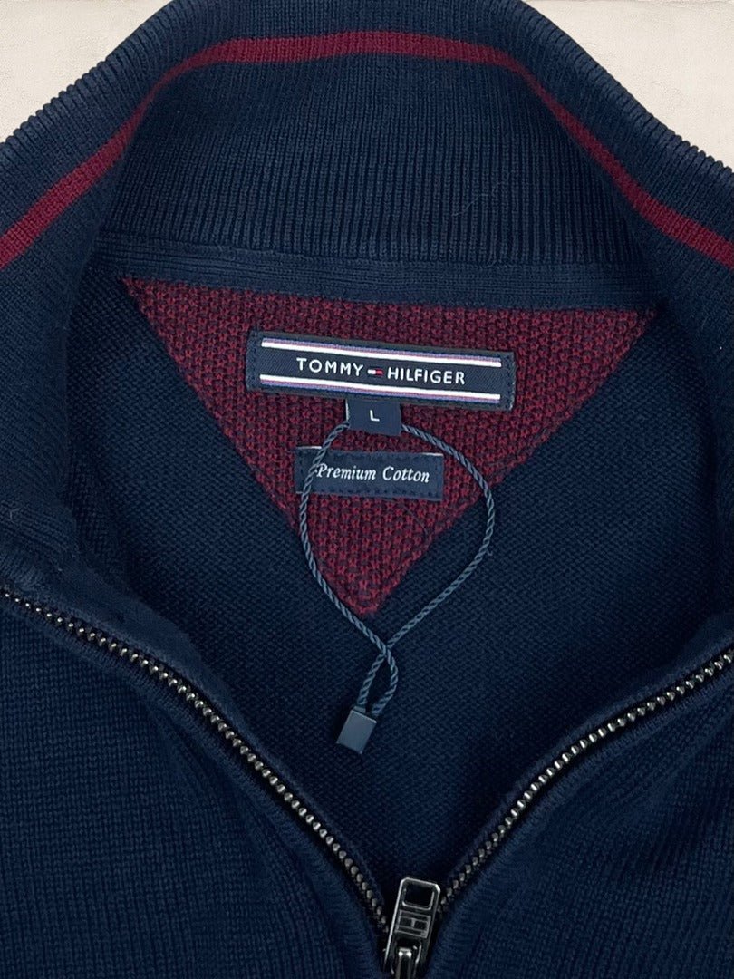 Pull Col Zippé Tommy Hilfiger Homme L Bleu Marine Coton - Ts0186 - amifrip