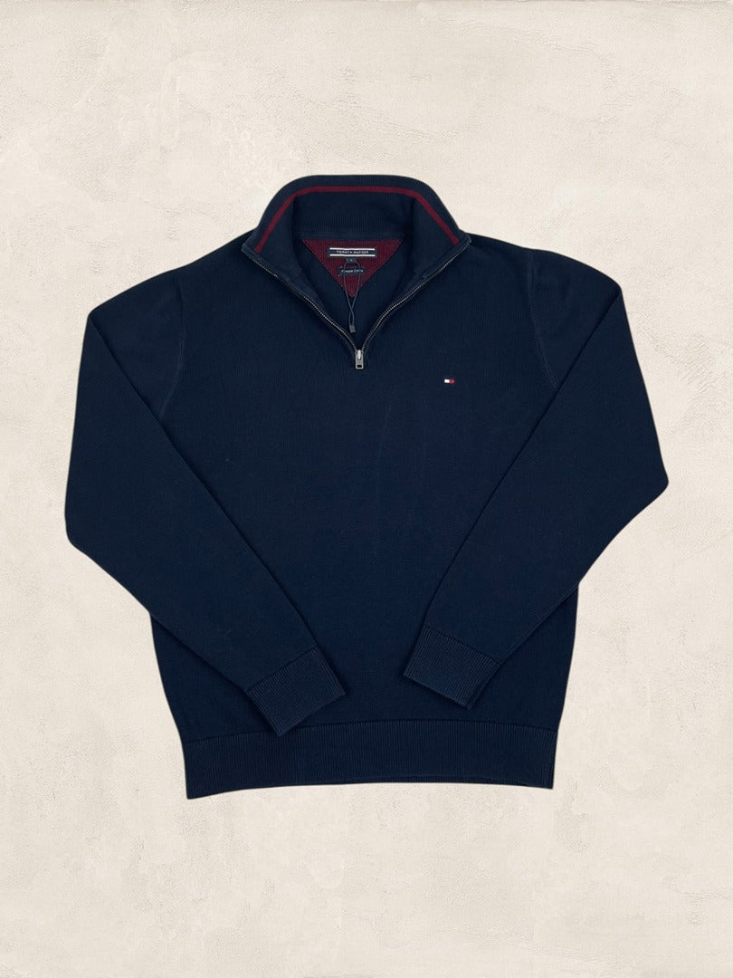 Pull Col Zippé Tommy Hilfiger Homme L Bleu Marine Coton - Ts0186 - amifrip