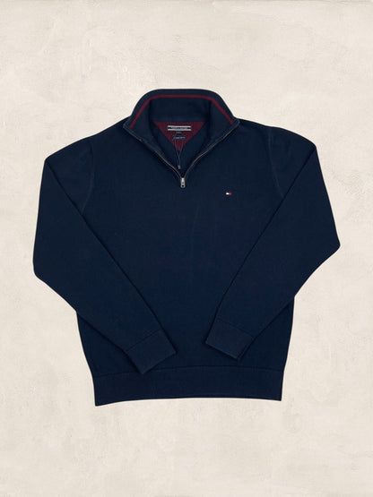 Pull Col Zippé Tommy Hilfiger Homme L Bleu Marine Coton - Ts0186 - amifrip