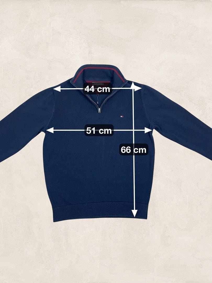 Pull Col Zippé Tommy Hilfiger Homme L Bleu Marine Coton - Ts0186 - amifrip