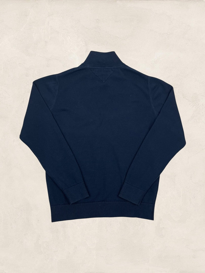 Pull Col Zippé Tommy Hilfiger Homme L Bleu Marine Coton - Ts0186 - amifrip