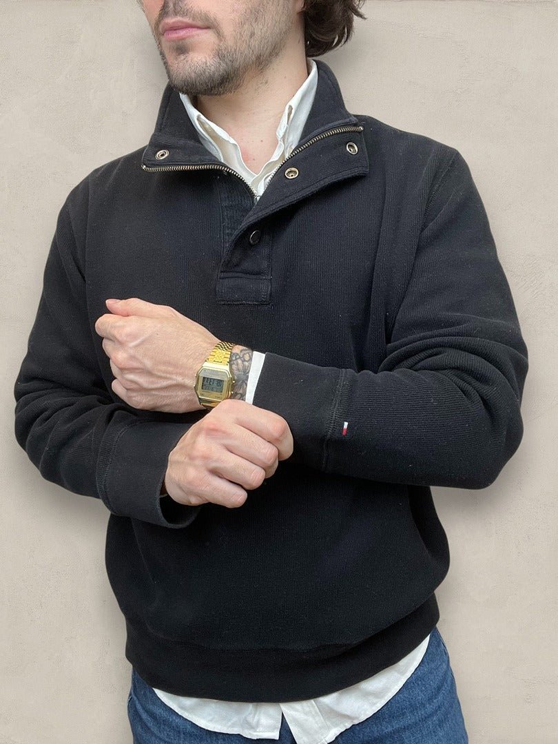 Pull col zippé Tommy Hilfiger - Homme M - Noir - Coton - Très bon état - Ts0242 - amifrip