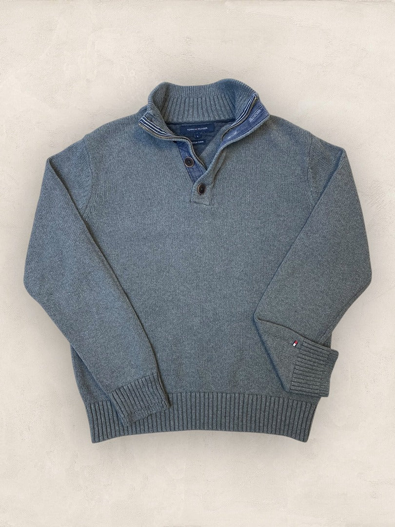 Pull demi - zip Tommy Hilfiger - homme L - gris - Très bon état - Ts0133 - amifrip