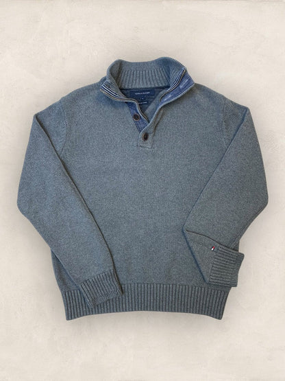 Pull demi - zip Tommy Hilfiger - homme L - gris - Très bon état - Ts0133 - amifrip