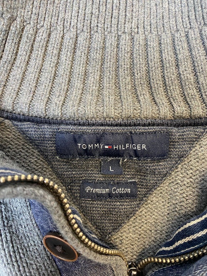 Pull demi - zip Tommy Hilfiger - homme L - gris - Très bon état - Ts0133 - amifrip