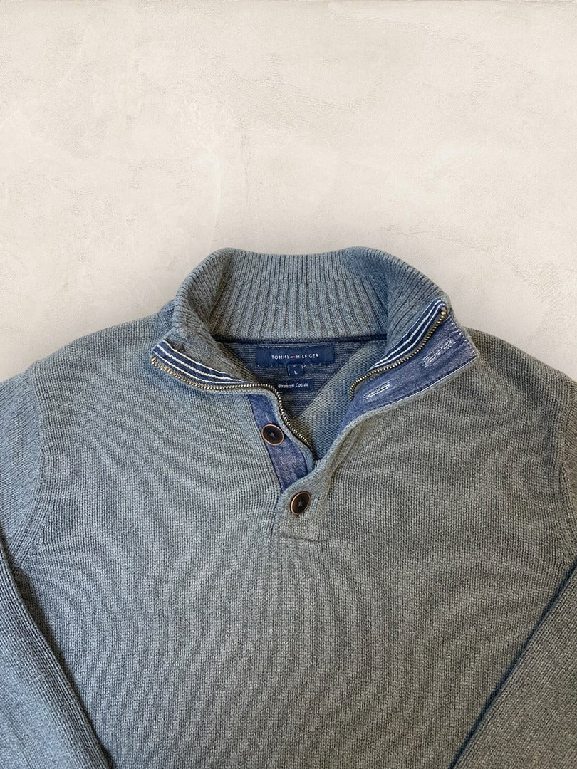 Pull demi - zip Tommy Hilfiger - homme L - gris - Très bon état - Ts0133 - amifrip