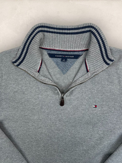 Pull Demi - zip Tommy Hilfiger - Homme M - Gris - Coton - Très bon état - Ts0252 - amifrip