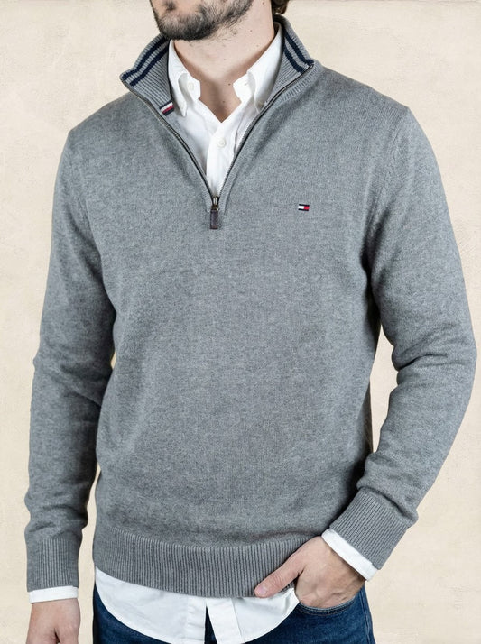 Pull Demi - zip Tommy Hilfiger - Homme M - Gris - Coton - Très bon état - Ts0252 - amifrip