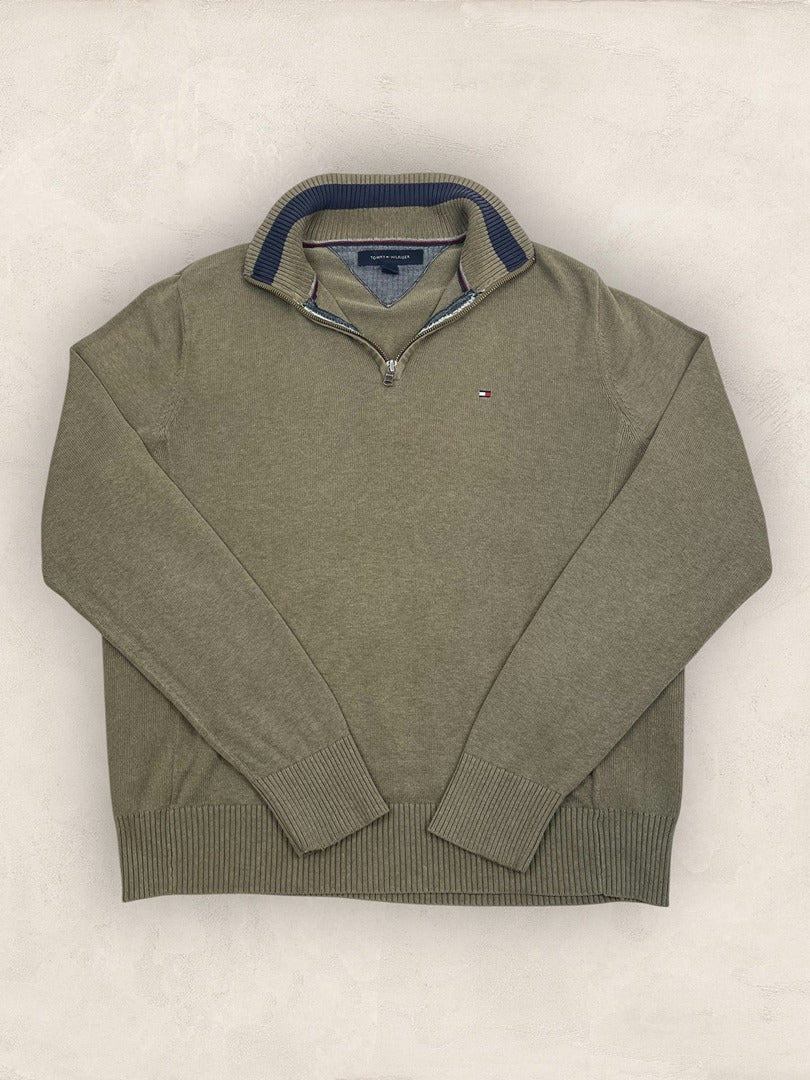 Pull Demi - zip Tommy Hilfiger - Homme M - Vert/kaki - Coton - Ts0253 - amifrip