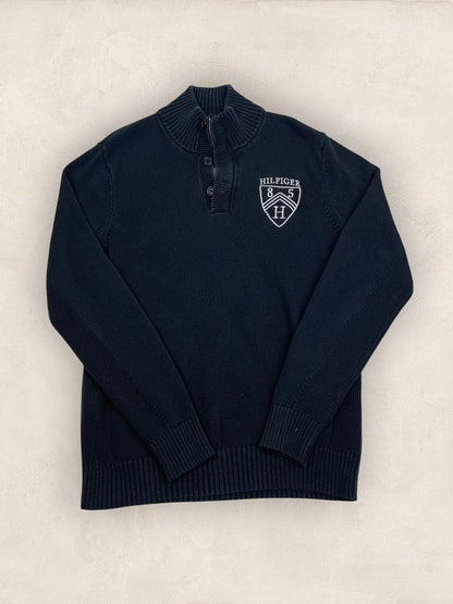 Pull demi - zip Tommy Hilfiger - Homme S - Navy - Coton - Vl0330 - amifrip