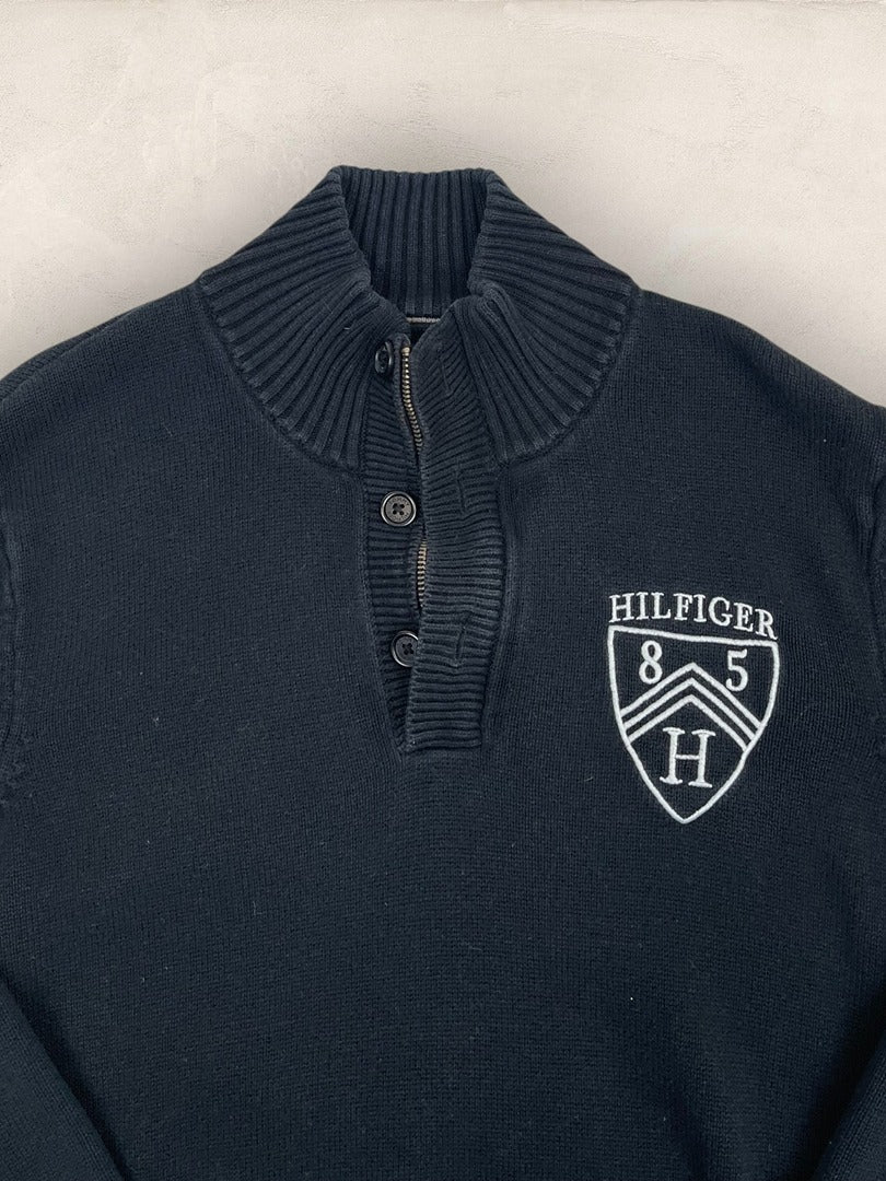 Pull demi - zip Tommy Hilfiger - Homme S - Navy - Coton - Vl0330 - amifrip