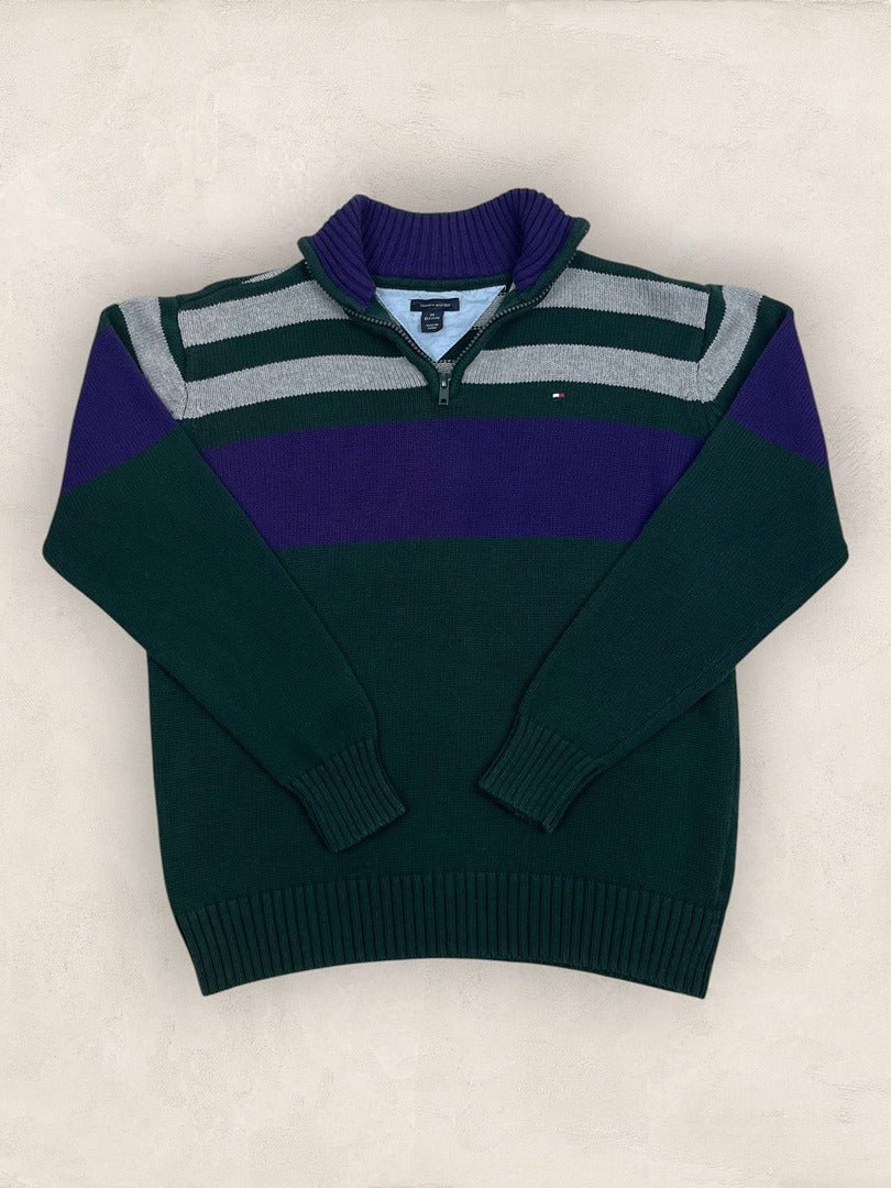 Pull demi - zip Tommy Hilfiger - Taille Xs - Vert, Violet - Coton - Très bon état - Ts0237 - amifrip