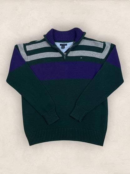 Pull demi - zip Tommy Hilfiger - Taille Xs - Vert, Violet - Coton - Très bon état - Ts0237 - amifrip