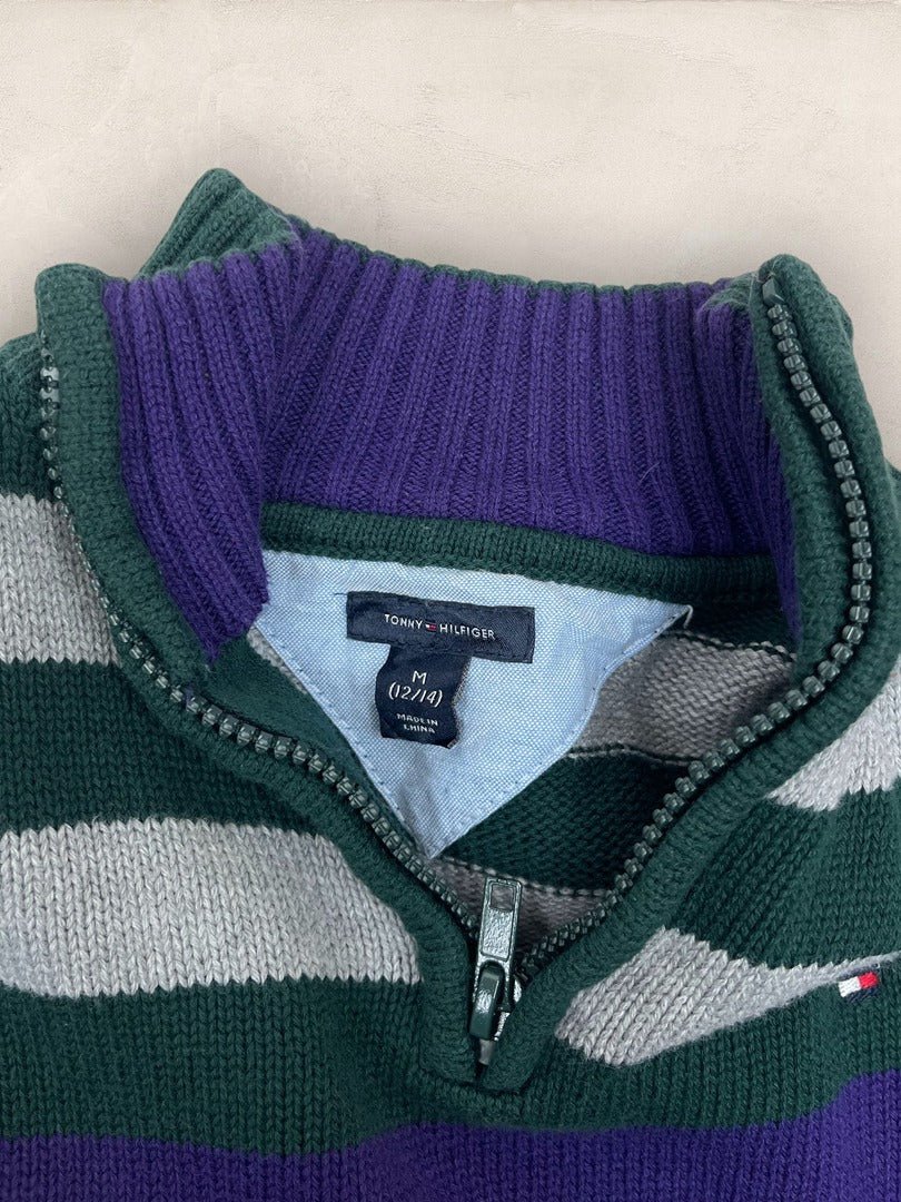Pull demi - zip Tommy Hilfiger - Taille Xs - Vert, Violet - Coton - Très bon état - Ts0237 - amifrip