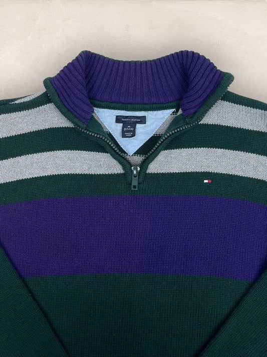 Pull demi - zip Tommy Hilfiger - Taille Xs - Vert, Violet - Coton - Très bon état - Ts0237 - amifrip