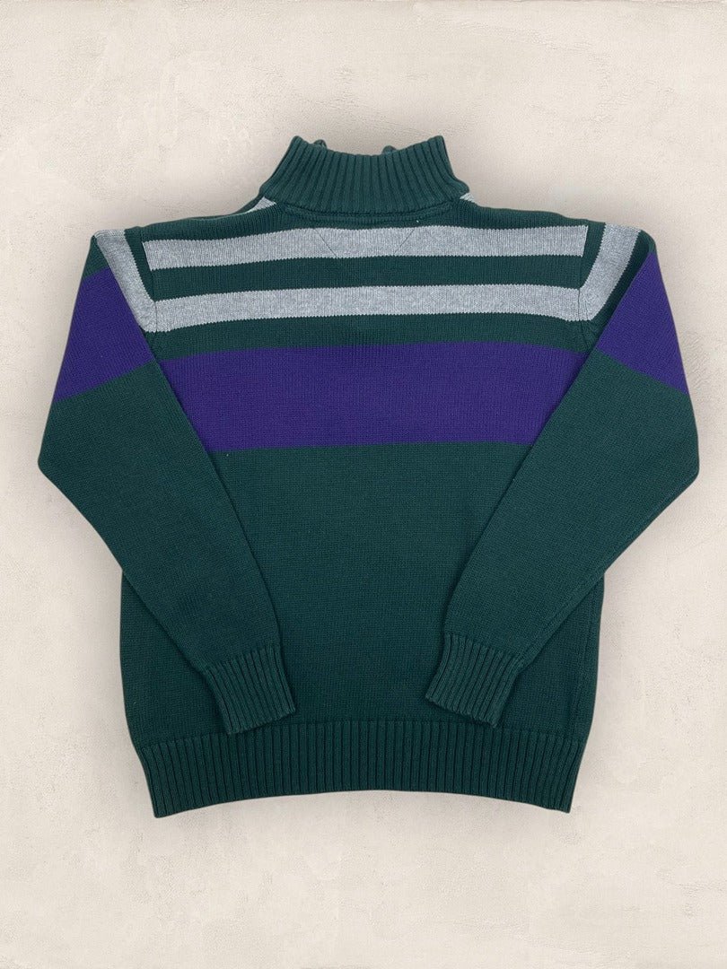 Pull demi - zip Tommy Hilfiger - Taille Xs - Vert, Violet - Coton - Très bon état - Ts0237 - amifrip