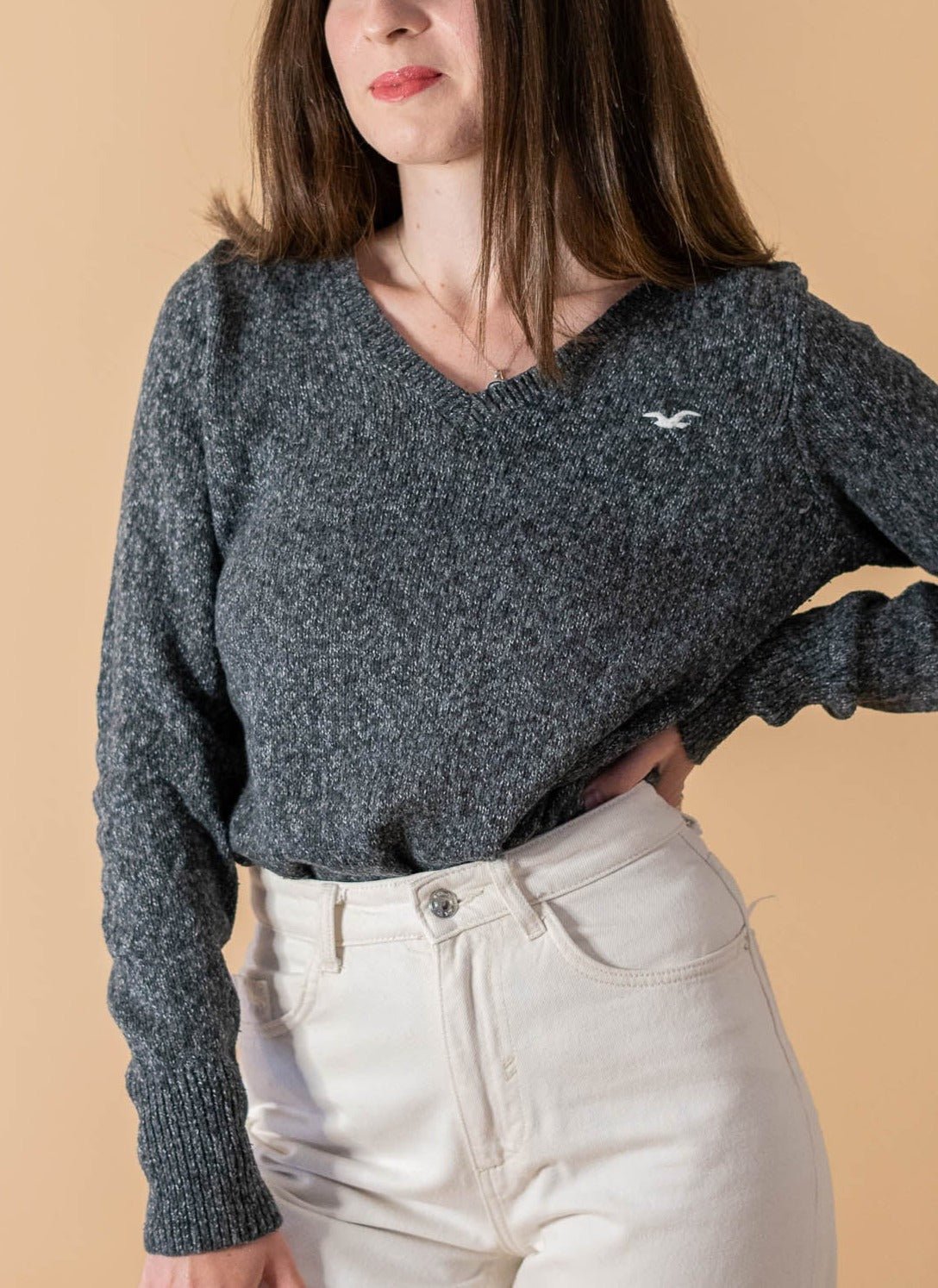Pull Femme Col V Gris 955 - GRIS - L - amifrip - Friperie en ligne et vêtements vintage