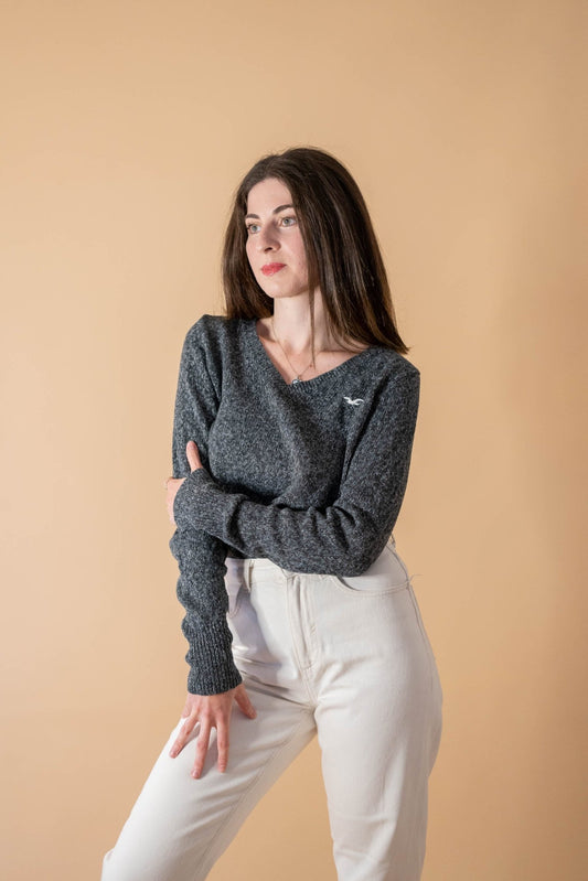 Pull Femme Col V Gris 955 - GRIS - L - amifrip - Friperie en ligne et vêtements vintage