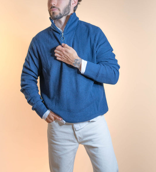 Pull Half - Zip Homme Bleu 640 - BLEU - L - amifrip - Friperie en ligne et vêtements vintage