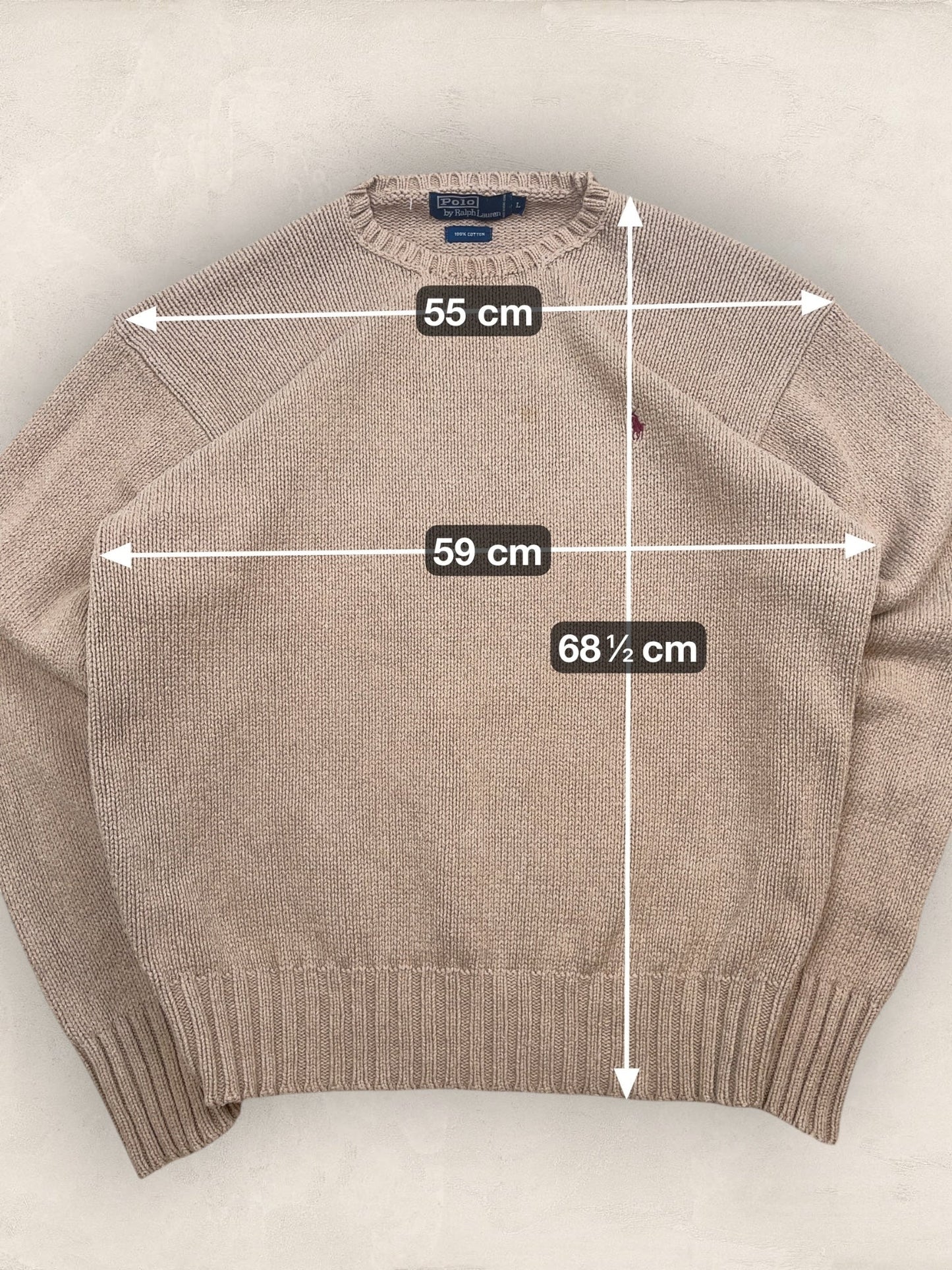 Pull Homme Col Rond Ralph Lauren Beige L Coton Ref:4053 - Beige - L - amifrip