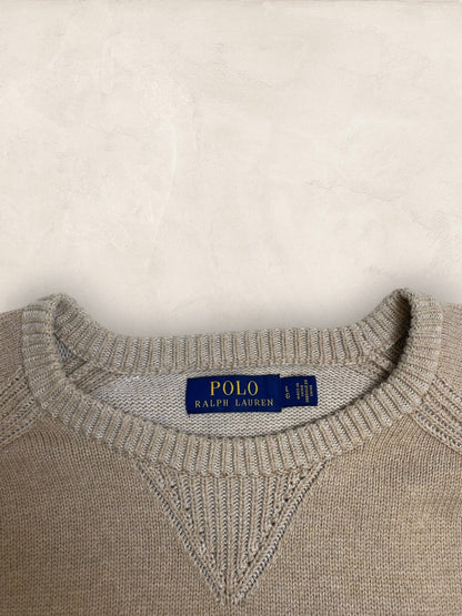 Pull Homme Col Rond Ralph Lauren Creme coton L Ref:4070 - Creme - L - amifrip