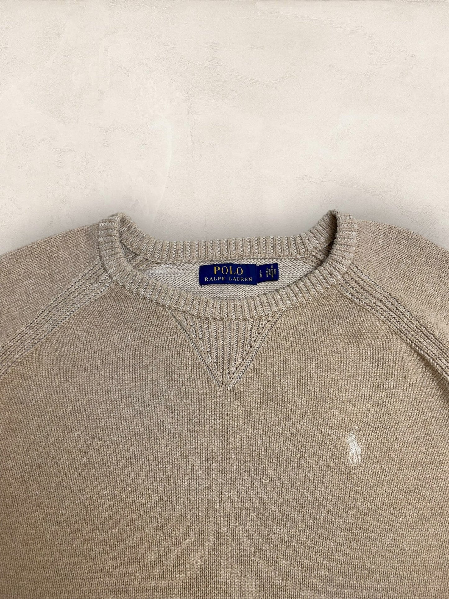 Pull Homme Col Rond Ralph Lauren Creme coton L Ref:4070 - Creme - L - amifrip