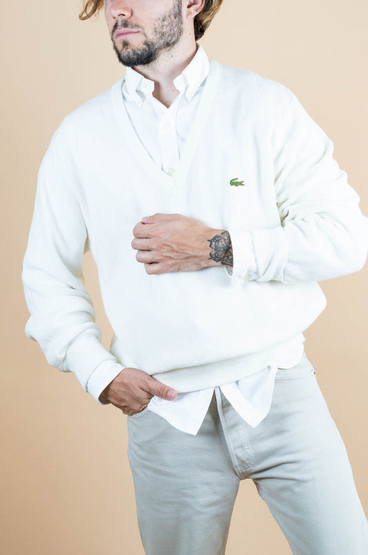 Pull Lacoste Vintage ref: 1261 - BLANC - M - amifrip - Friperie en ligne et vêtements vintage