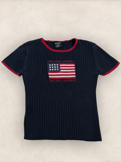 Pull manches courtes Ralph Lauren Flag/Drapeau américain ref: 2580 - NOIR - L - amifrip - Friperie en ligne et vêtements vintage