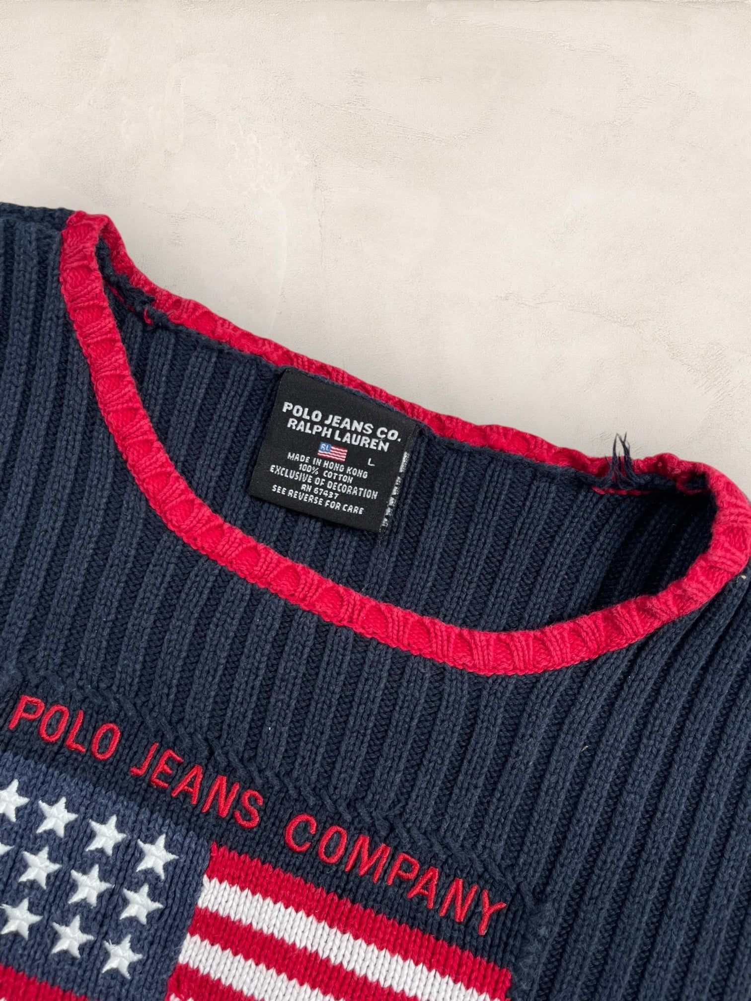 Pull manches courtes Ralph Lauren Flag/Drapeau américain ref: 2580 - NOIR - L - amifrip - Friperie en ligne et vêtements vintage