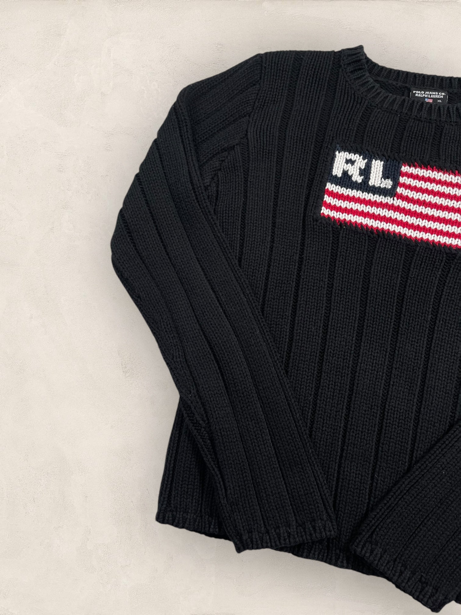 pull - ralph - lauren - flag - ref: - 2590 - NOIR - XL - amifrip - Friperie en ligne et vêtements vintage