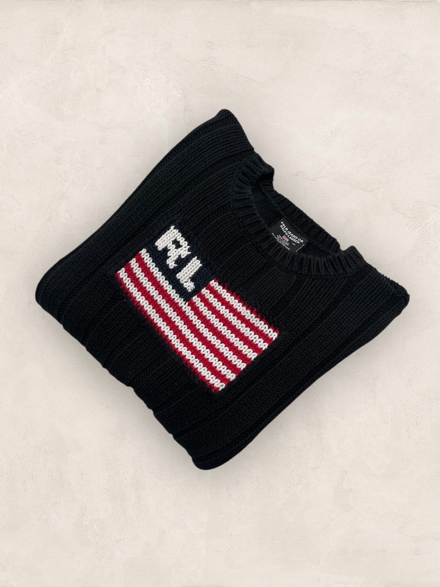 pull - ralph - lauren - flag - ref: - 2590 - NOIR - XL - amifrip - Friperie en ligne et vêtements vintage