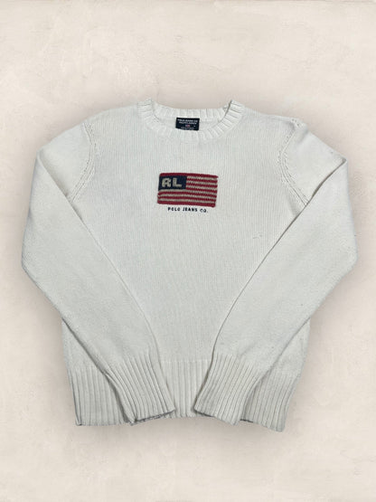 Pull Ralph Lauren Flag/Drapeau Americain Blanc M Femme Ref : 2594 - Blanc - M - amifrip - Friperie en ligne et vêtements vintage