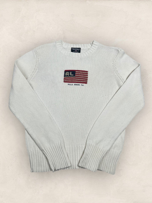 Pull Ralph Lauren Flag/Drapeau Americain Blanc M Femme Ref : 2594 - Blanc - M - amifrip - Friperie en ligne et vêtements vintage