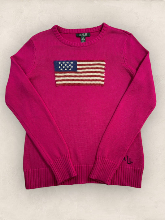 Pull Ralph Lauren Flag/Drapeau américain ref: 2577 - ROSE - M - amifrip - Friperie en ligne et vêtements vintage