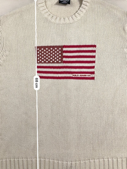 Pull Ralph Lauren Flag/Drapeau américain ref: 2603 - CREME - L - amifrip - Friperie en ligne et vêtements vintage