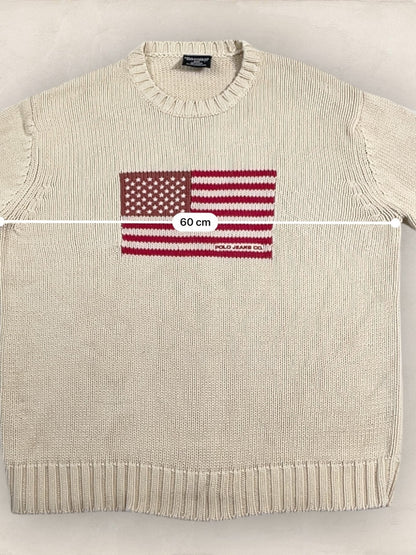 Pull Ralph Lauren Flag/Drapeau américain ref: 2603 - CREME - L - amifrip - Friperie en ligne et vêtements vintage