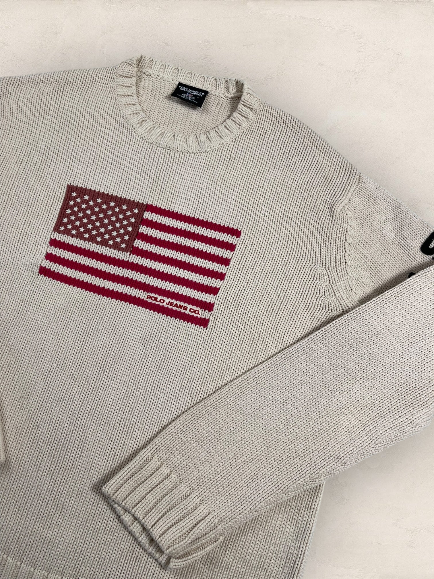Pull Ralph Lauren Flag/Drapeau américain ref: 2603 - CREME - L - amifrip - Friperie en ligne et vêtements vintage