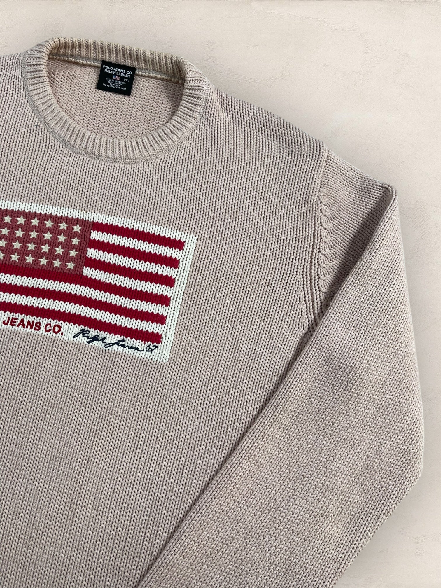 Pull Ralph Lauren Flag/Drapeau américain ref: 2605 - ROSE - 2XL - amifrip - Friperie en ligne et vêtements vintage