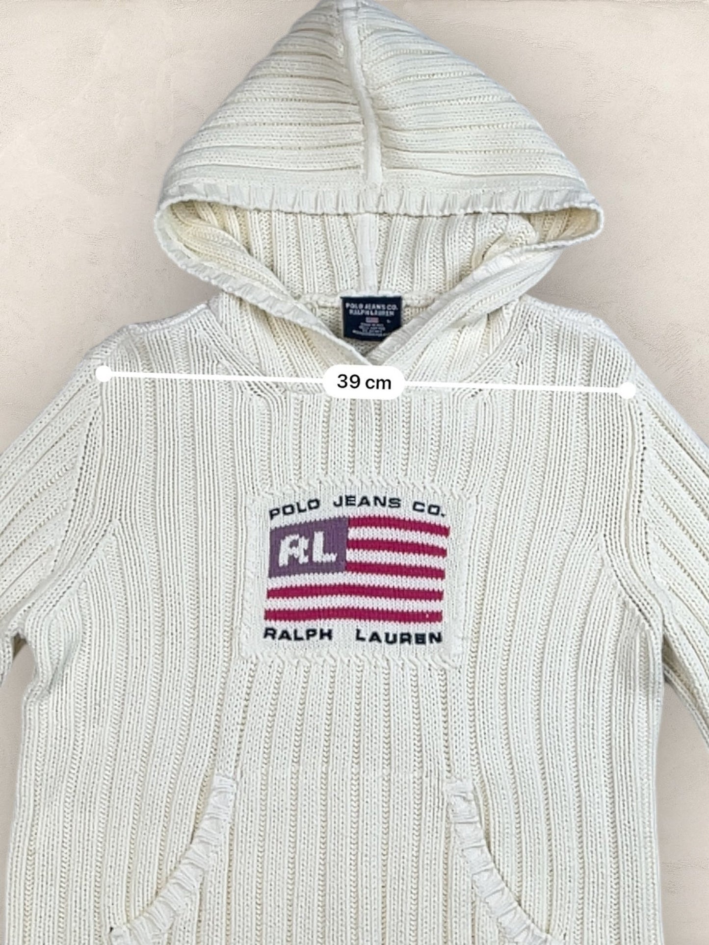 Pull sweat à capuche, Ralph Lauren Flag Drapeau USA, Crème L Femme (2591) - CREME - L - amifrip