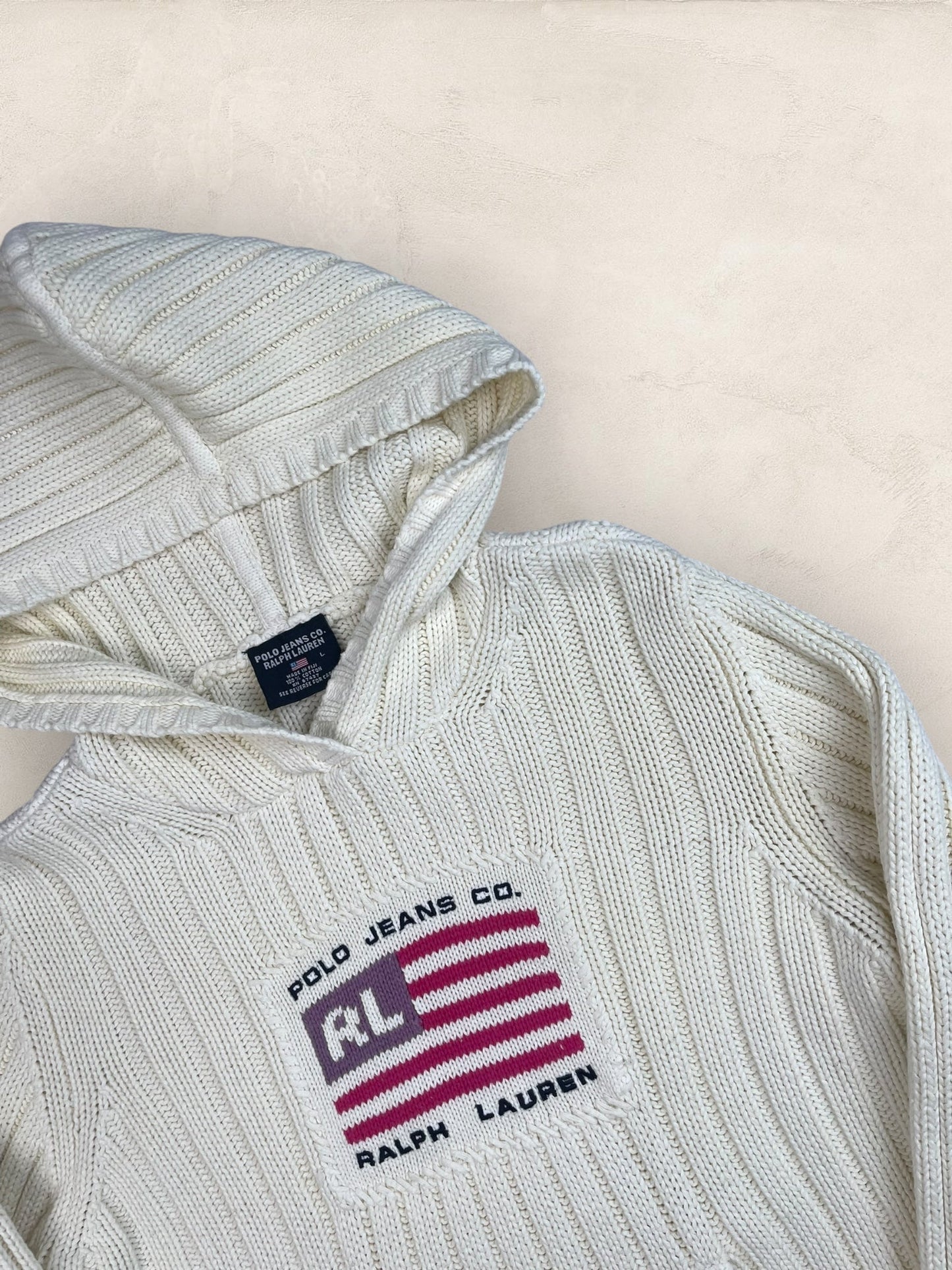 Pull sweat à capuche, Ralph Lauren Flag Drapeau USA, Crème L Femme (2591) - CREME - L - amifrip