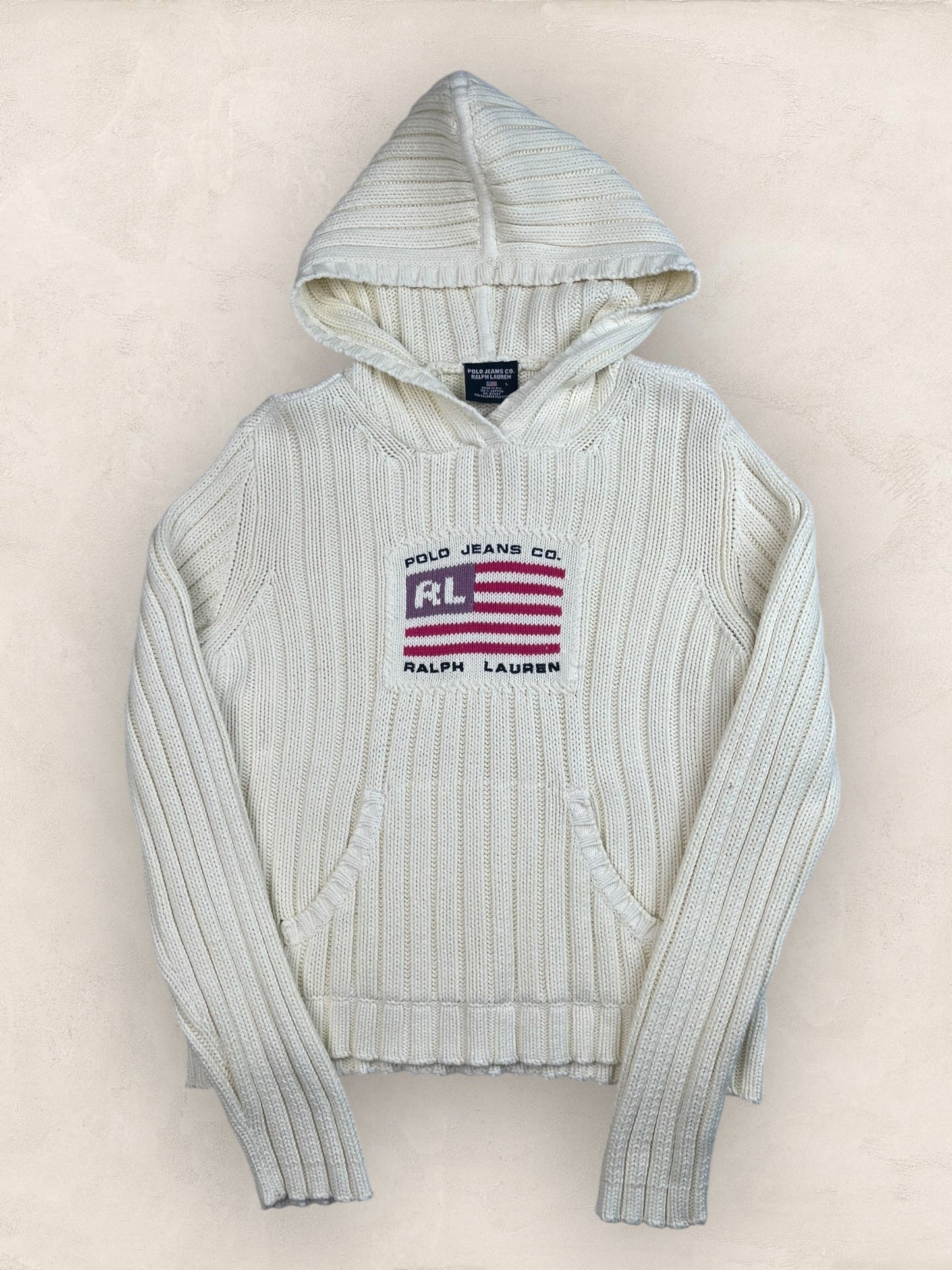 Pull sweat à capuche, Ralph Lauren Flag Drapeau USA, Crème L Femme (2591) - CREME - L - amifrip