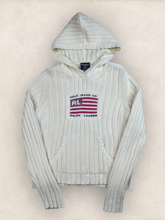 Pull sweat à capuche, Ralph Lauren Flag Drapeau USA, Crème L Femme (2591) - CREME - L - amifrip
