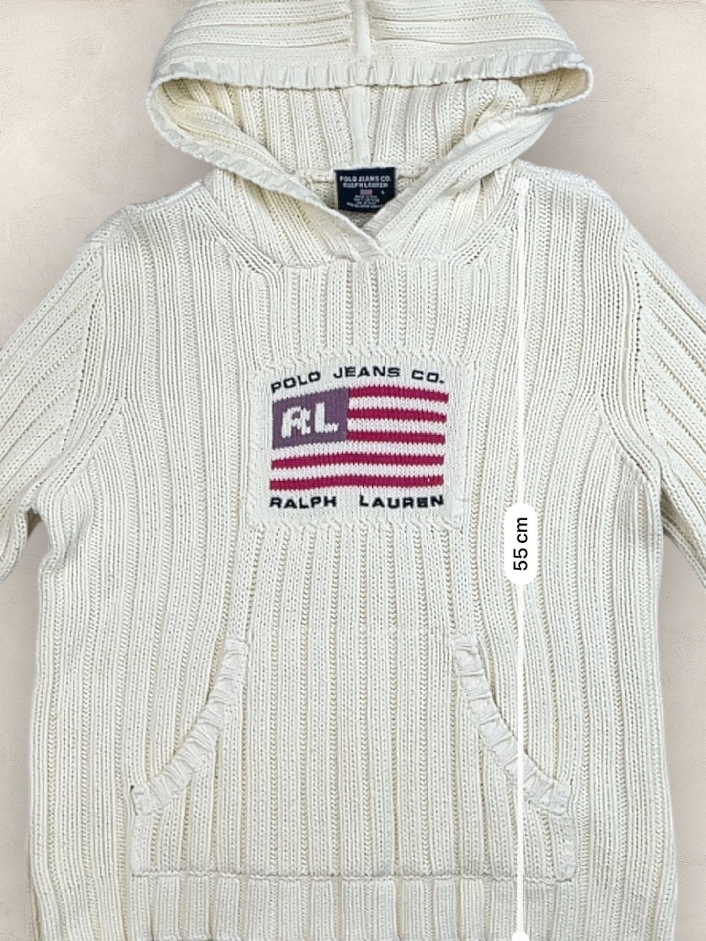 Pull sweat à capuche, Ralph Lauren Flag Drapeau USA, Crème L Femme (2591) - CREME - L - amifrip