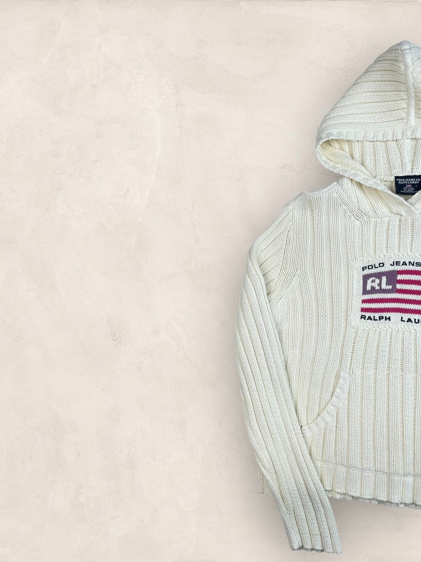 Pull sweat à capuche, Ralph Lauren Flag Drapeau USA, Crème L Femme (2591) - CREME - L - amifrip