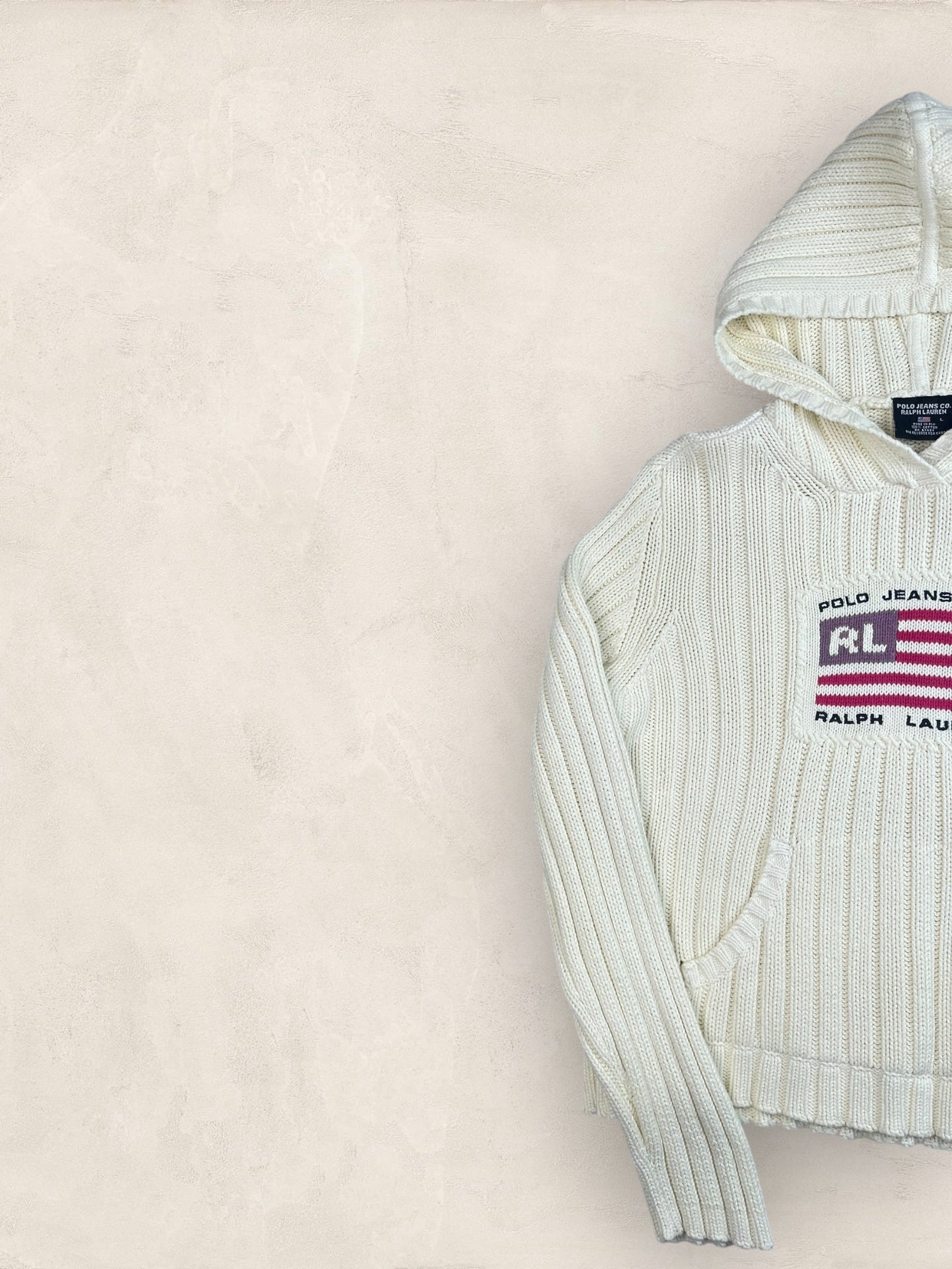 Pull sweat à capuche, Ralph Lauren Flag Drapeau USA, Crème L Femme (2591) - CREME - L - amifrip