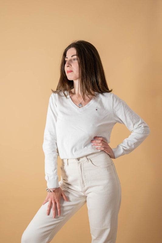 Pull Tommy Hilfiger Blanc Femme 924 - BLANC - L - amifrip - Friperie en ligne et vêtements vintage